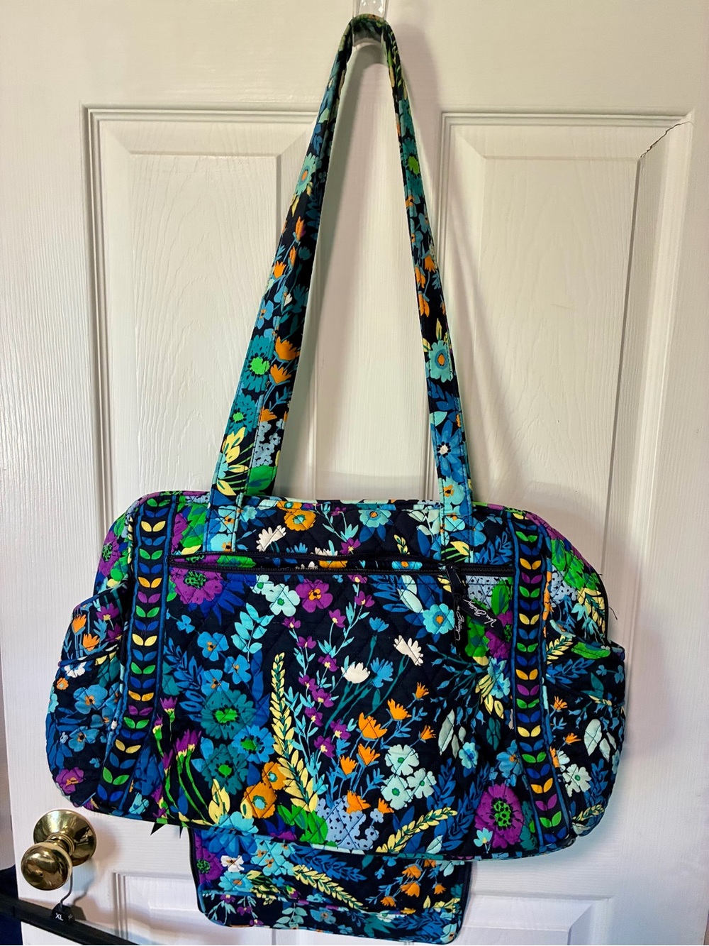 Vera Bradley Navy Quilted Floral Diaper Bag with Aqua & Orange Accents - Picture 6 of 8